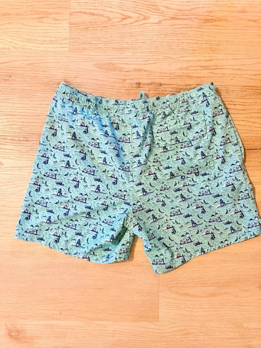Vineyard Vines Light Aqua Nautical Swim Shorts with Sailboat Print